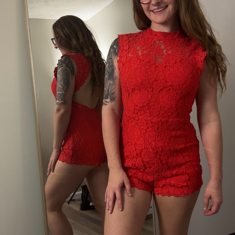 Orange lace romper from Ark & Co. Size S